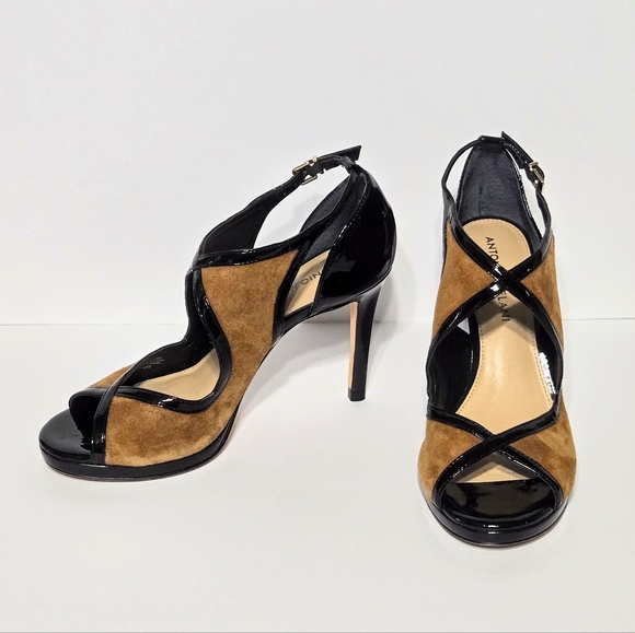 ANTONIO MELANI Shoes - Antonio Melani Heels Black And Tan/Brown Strappy Peep-toe